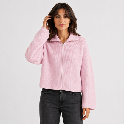 Maeve Women's Cardigan - Zip-Up Striped Wool-Blend Long-Sleeve