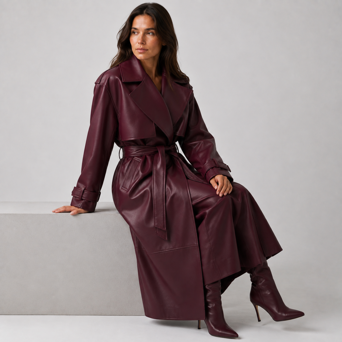 Maeve Women's Longline Coat - Belted Vintage Lace-Up