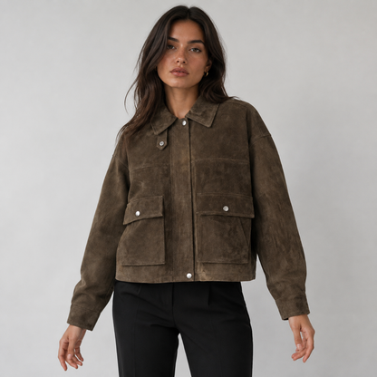 Maeve Women's Leather Jacket - Zip-Up Relaxed-Fit, Maroon