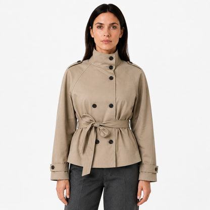 Maeve Women's Trench Coat - Belted High-Neck Long-Sleeve Autumn-Weight