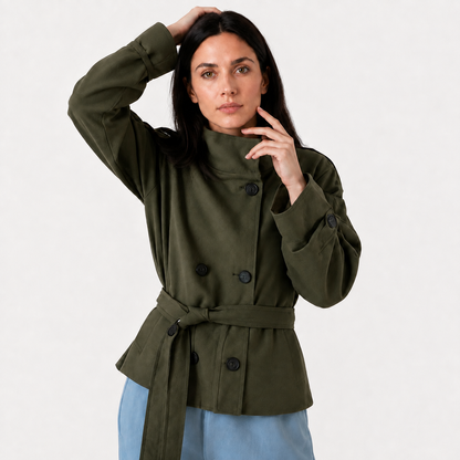 Maeve Women's Trench Coat - Belted High-Neck Long-Sleeve Autumn-Weight