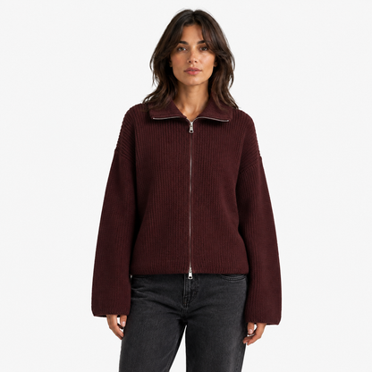 Maeve Women's Cardigan - Zip-Up Striped Wool-Blend Long-Sleeve