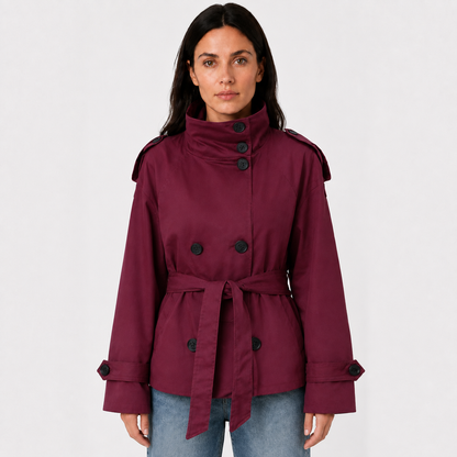 Maeve Women's Trench Coat - Belted High-Neck Long-Sleeve Autumn-Weight