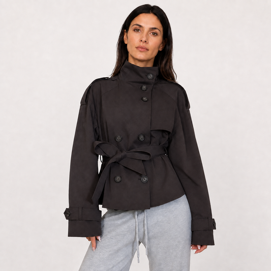 Maeve Women's Trench Coat - Belted High-Neck Long-Sleeve Autumn-Weight
