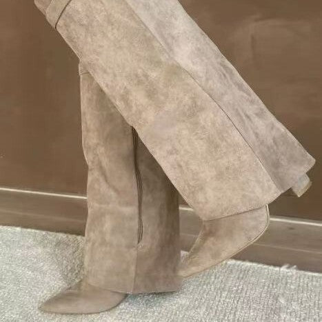 Maeve Women's Fold-Over Wedge Boots - Suede Shark-Lock, Pointed