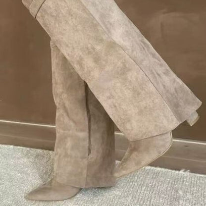 Maeve Women's Fold-Over Wedge Boots - Suede Shark-Lock, Pointed