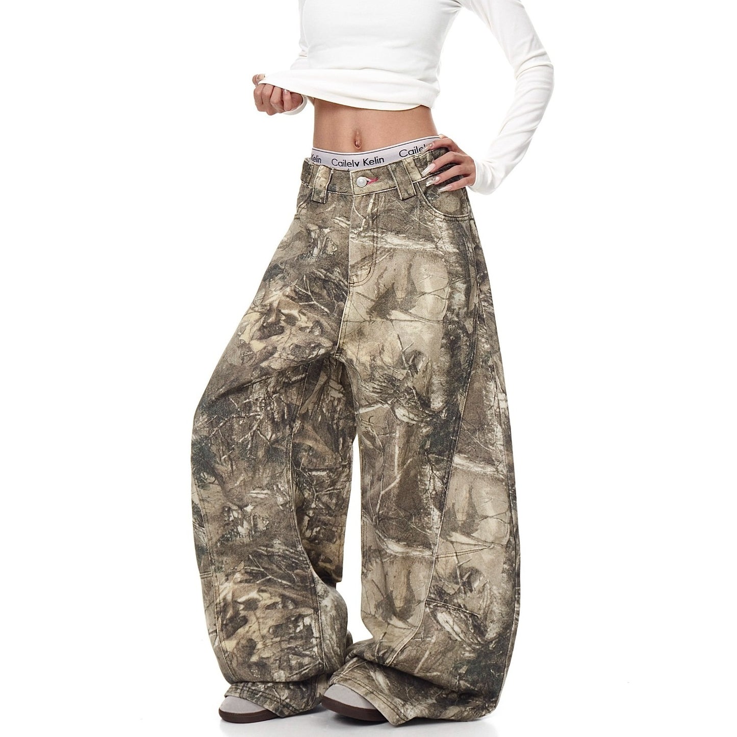 Maeve Women's Wide-Leg Jeans - Camouflage Embroidered Cotton Denim