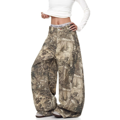 Maeve Women's Wide-Leg Jeans - Camouflage Embroidered Cotton Denim