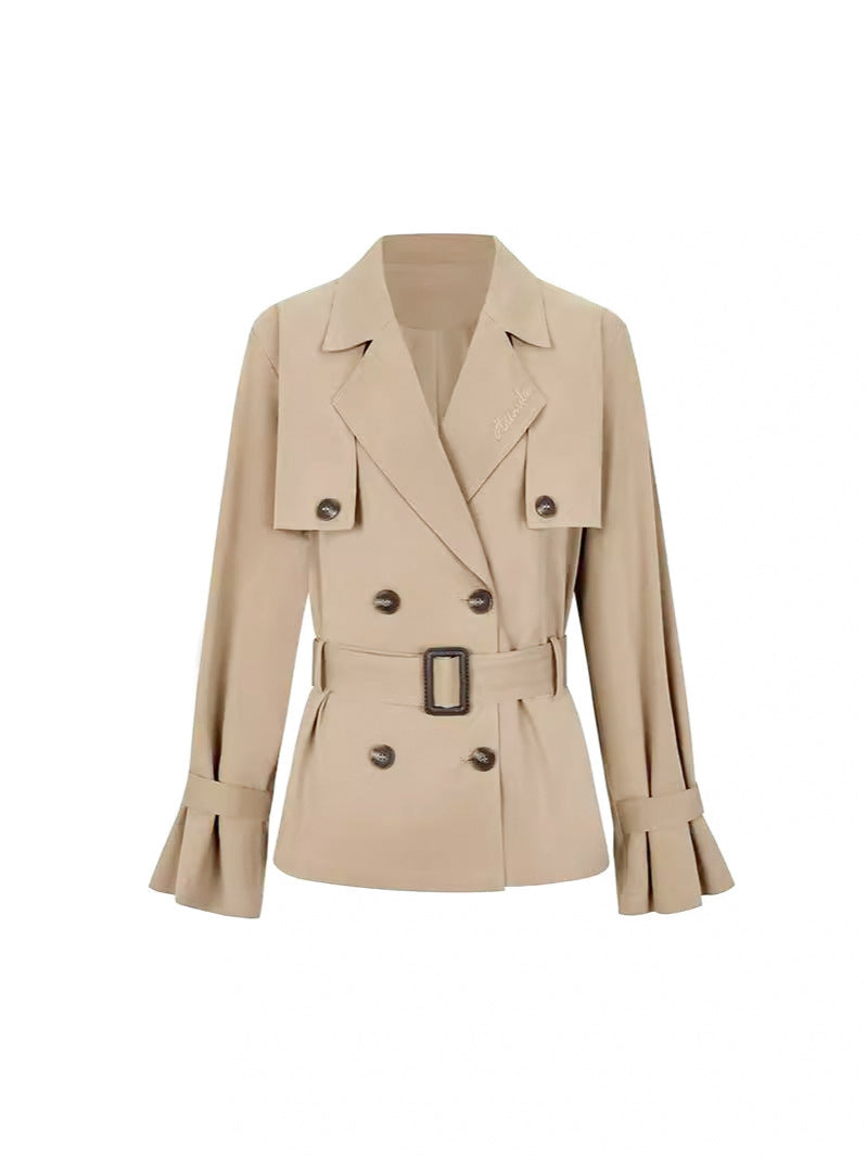 Maeve Women's Trench Coat - Double-Breasted Long-Sleeve Stretch, Khaki