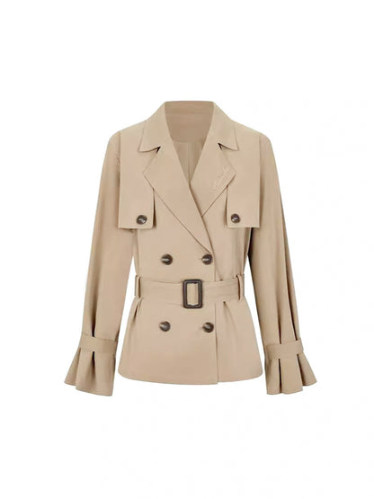 Maeve Women's Trench Coat - Double-Breasted Long-Sleeve Stretch, Khaki