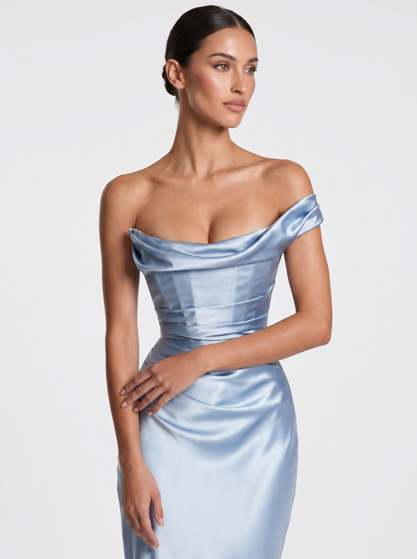 Bardot Satin Maxi Light Blue - Half body