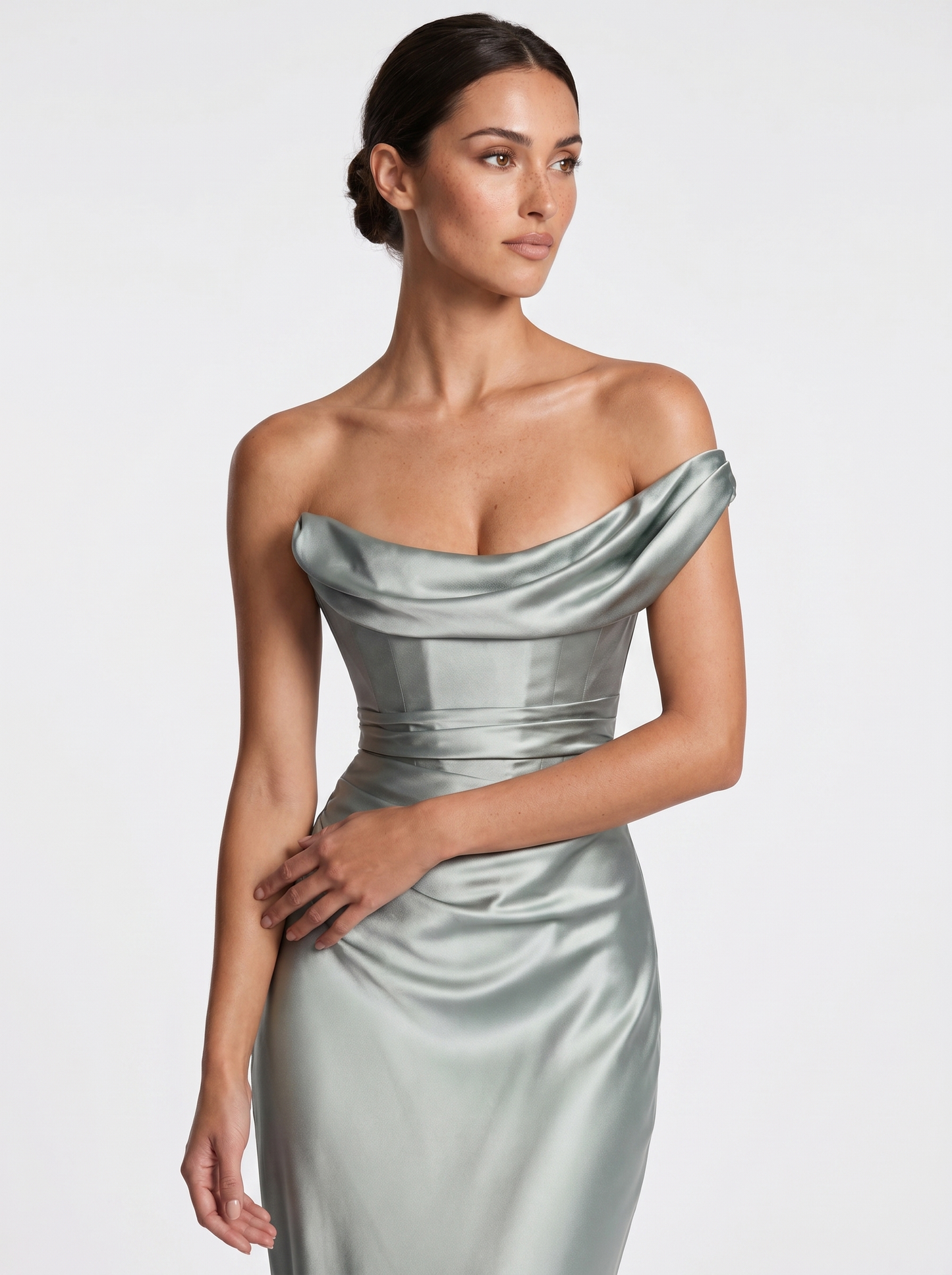 Bardot Satin Maxi Ivy Green - Half body