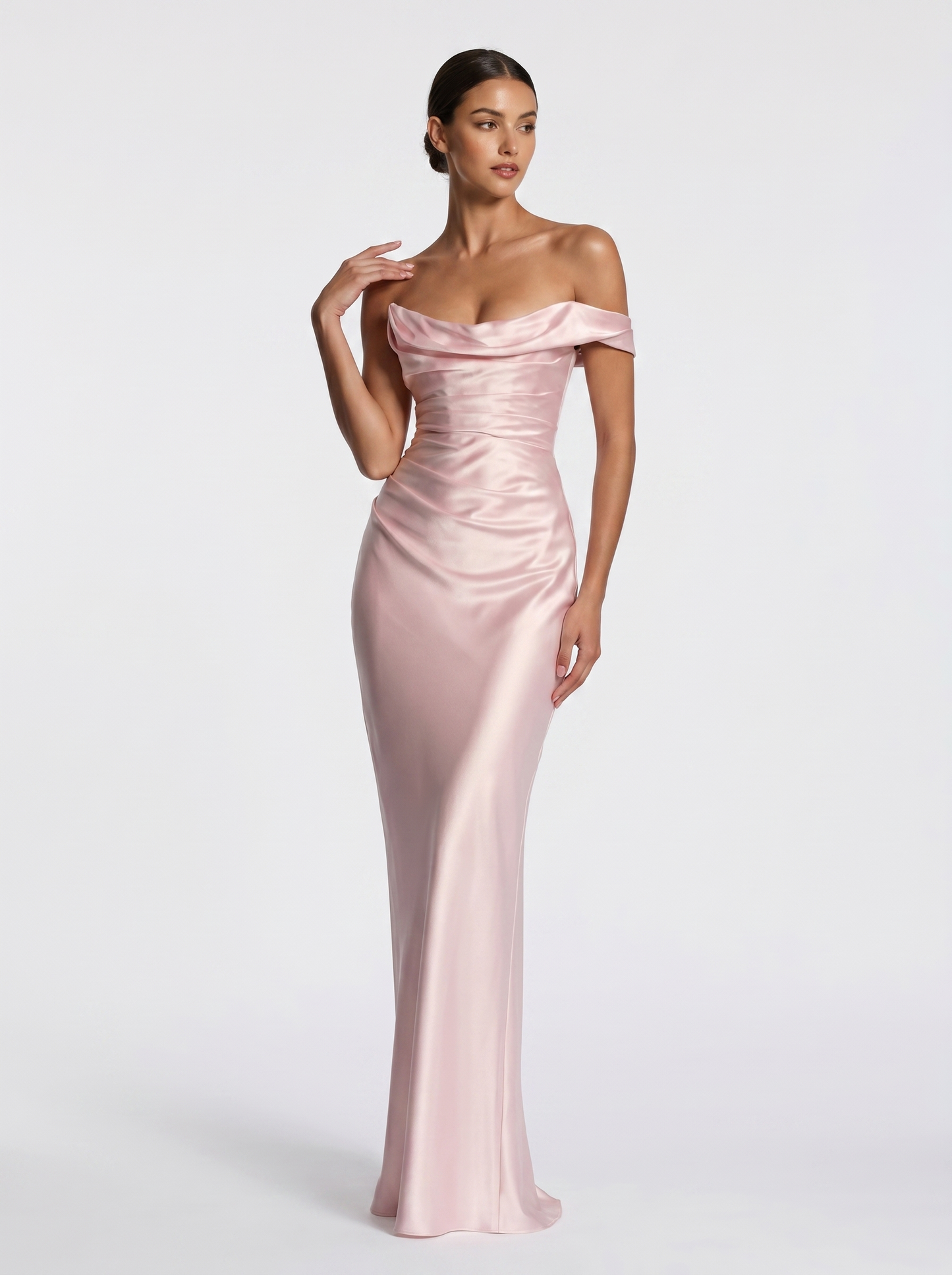 Bardot Satin Maxi Pink - Alt pose