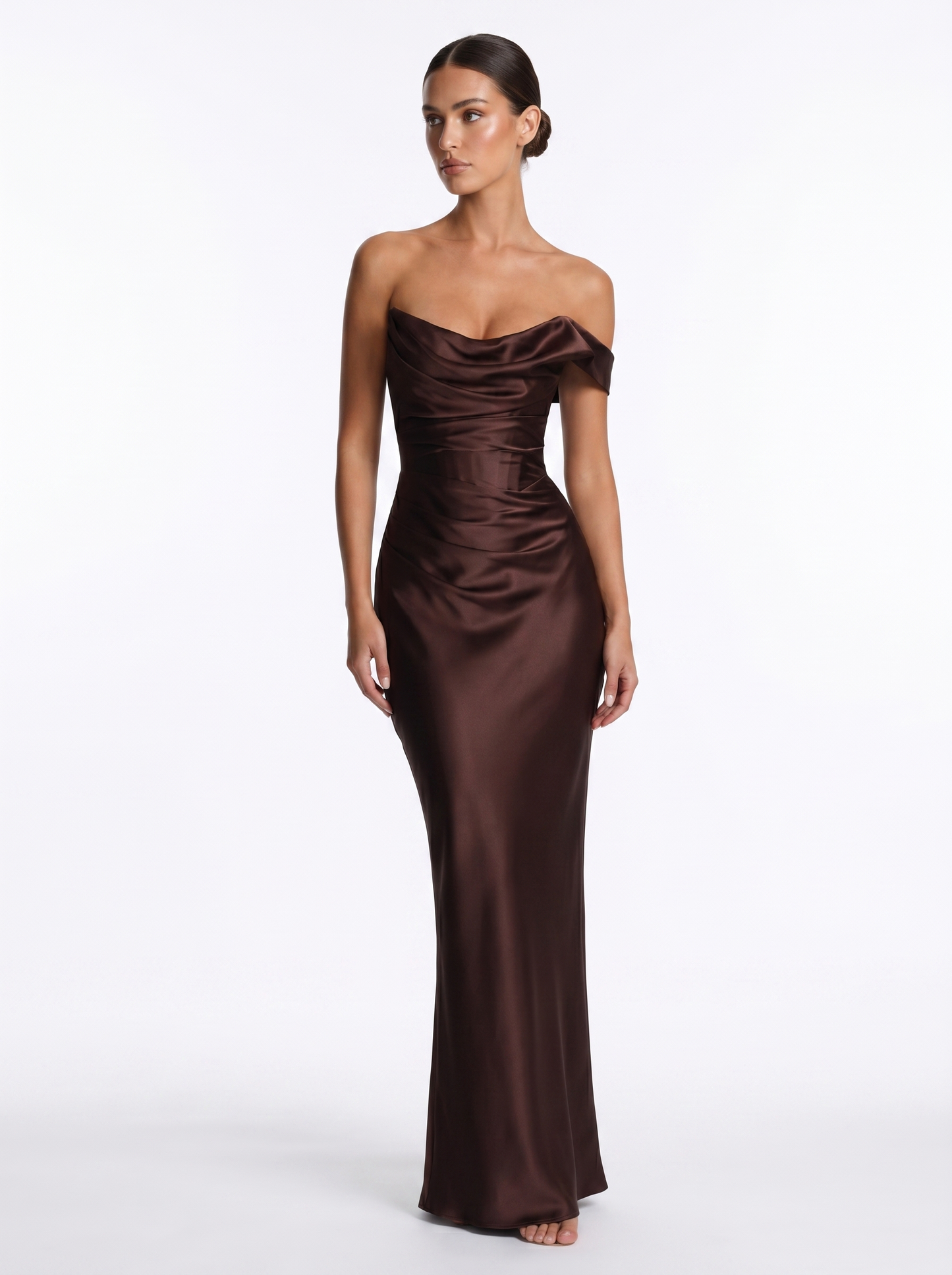 Bardot Satin Maxi Coffee Brown - Hero