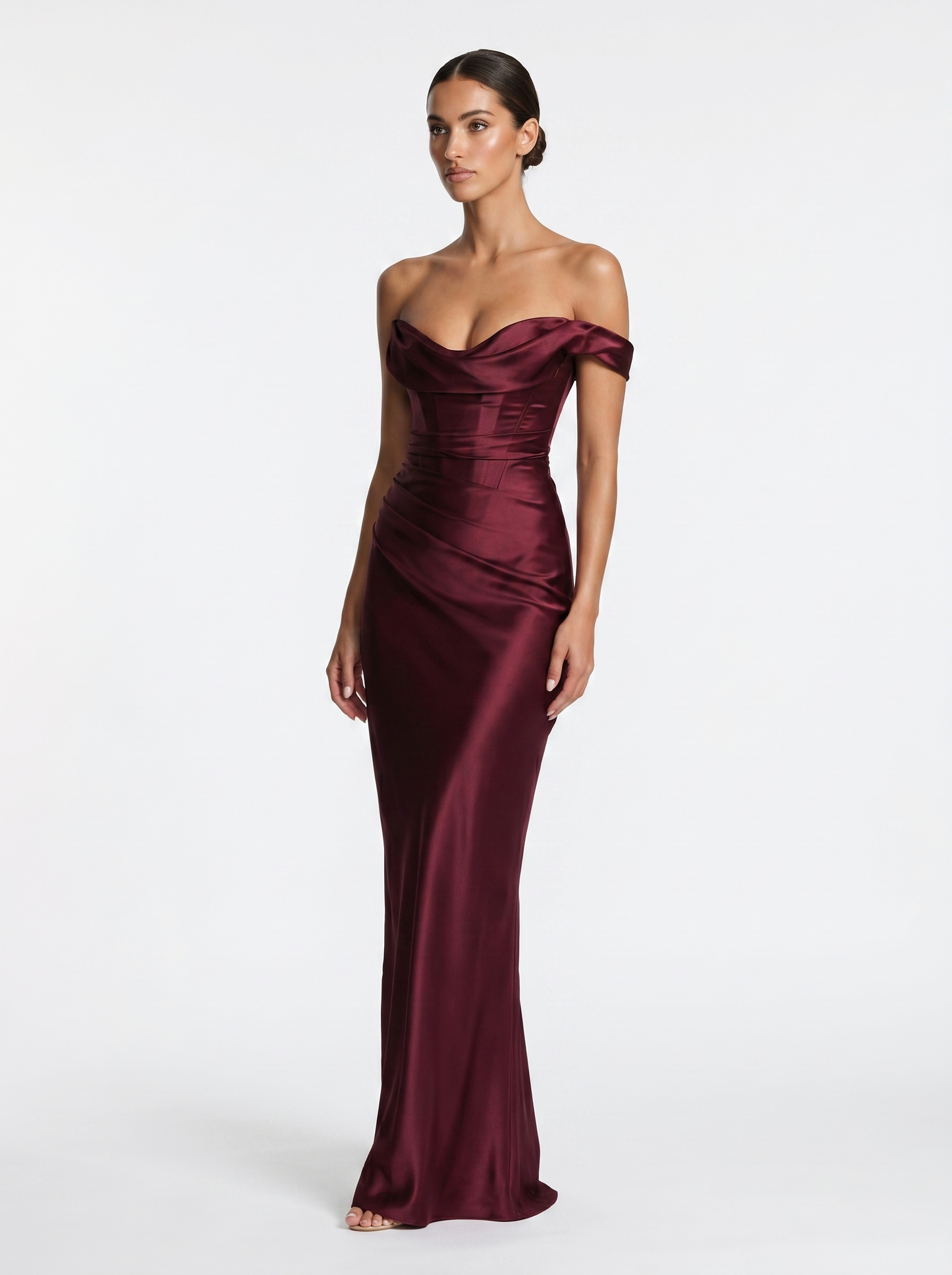 Bardot Satin Maxi Burgundy - Hero