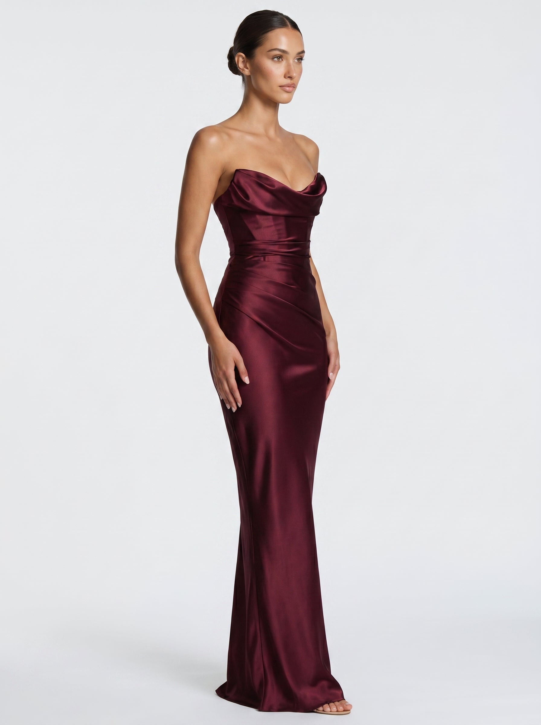 Bardot Satin Maxi Burgundy - Three-quarter