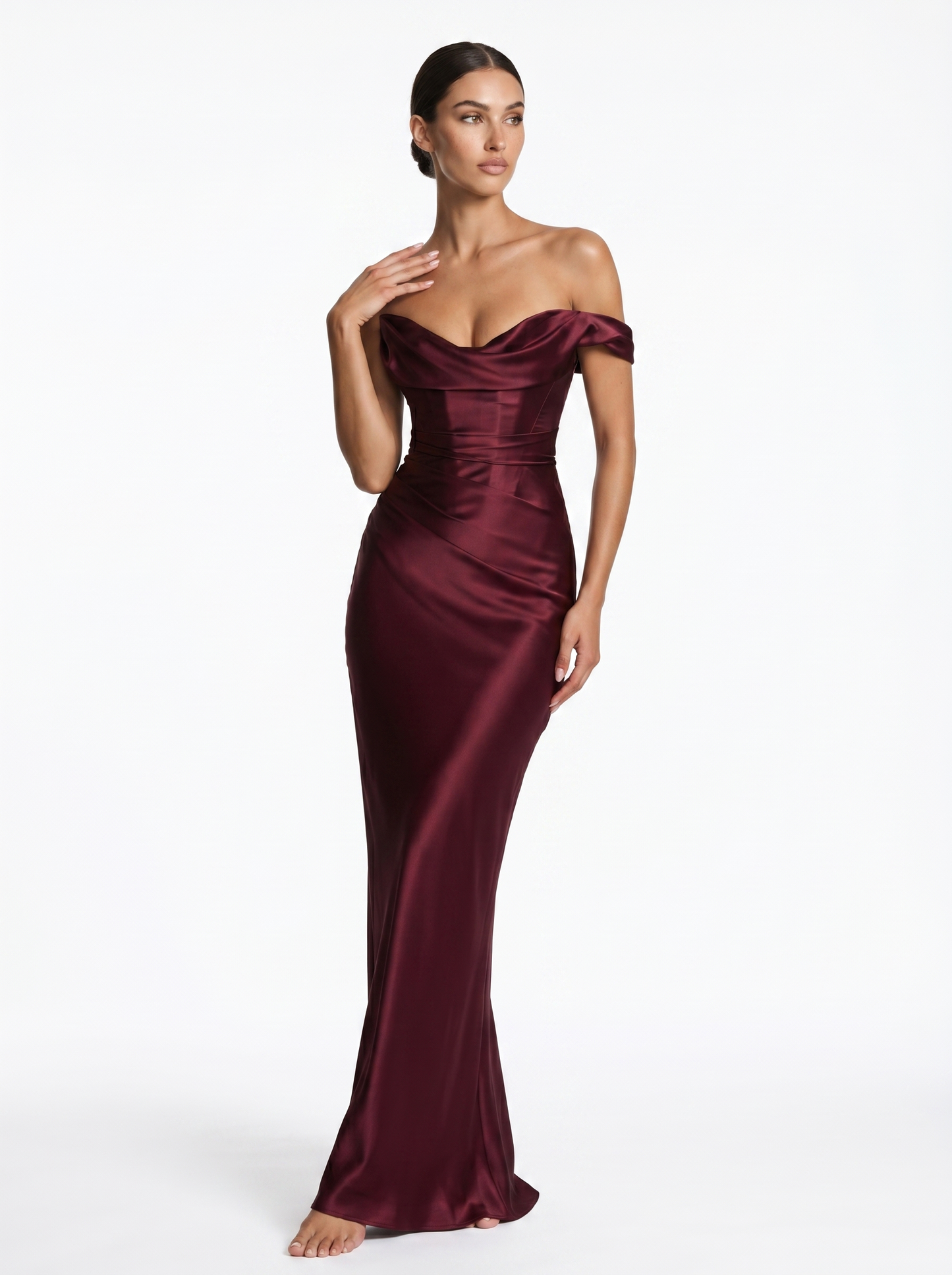 Bardot Satin Maxi Burgundy - Alt pose
