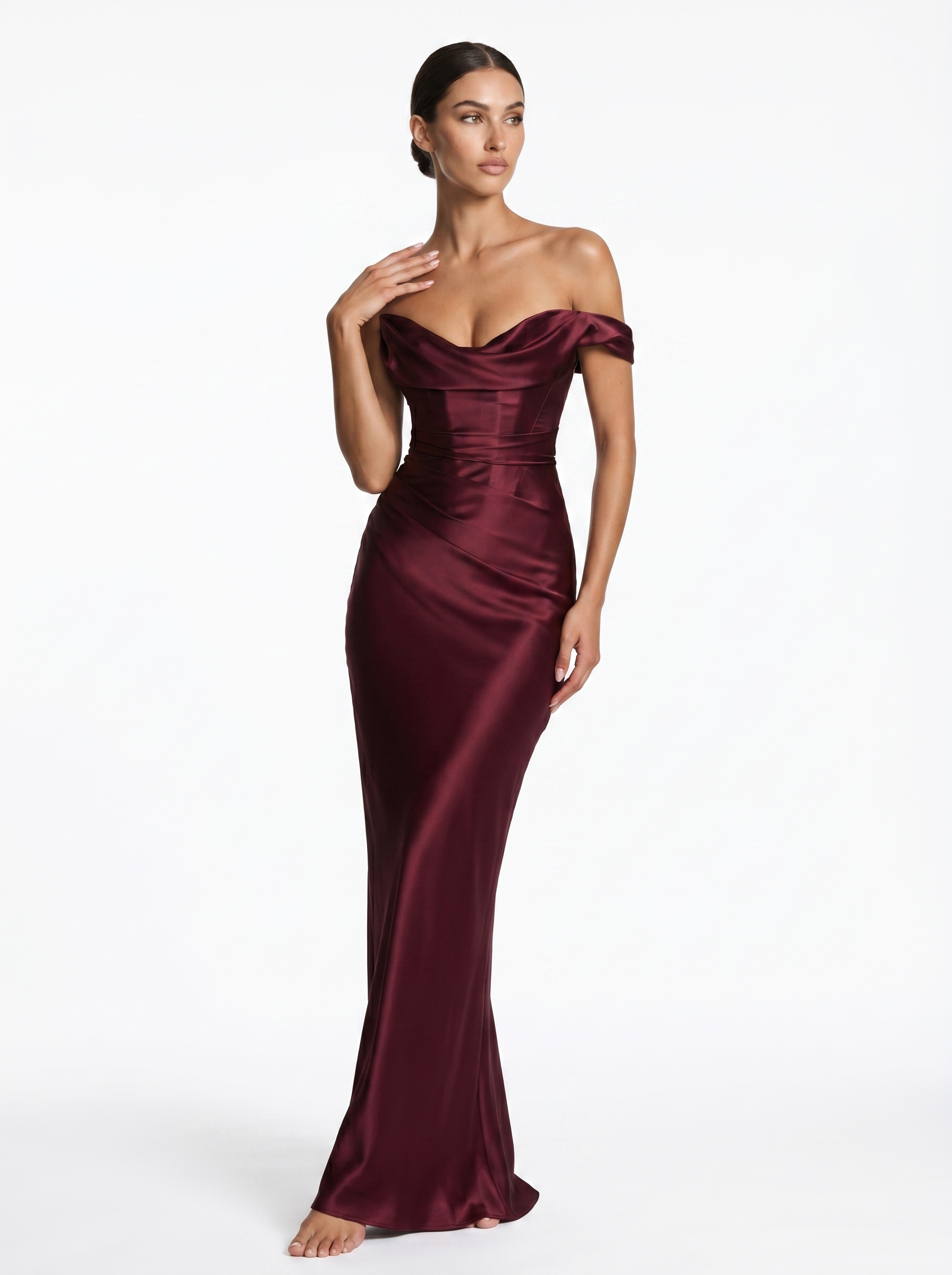 Bardot Satin Maxi Burgundy - Alt pose
