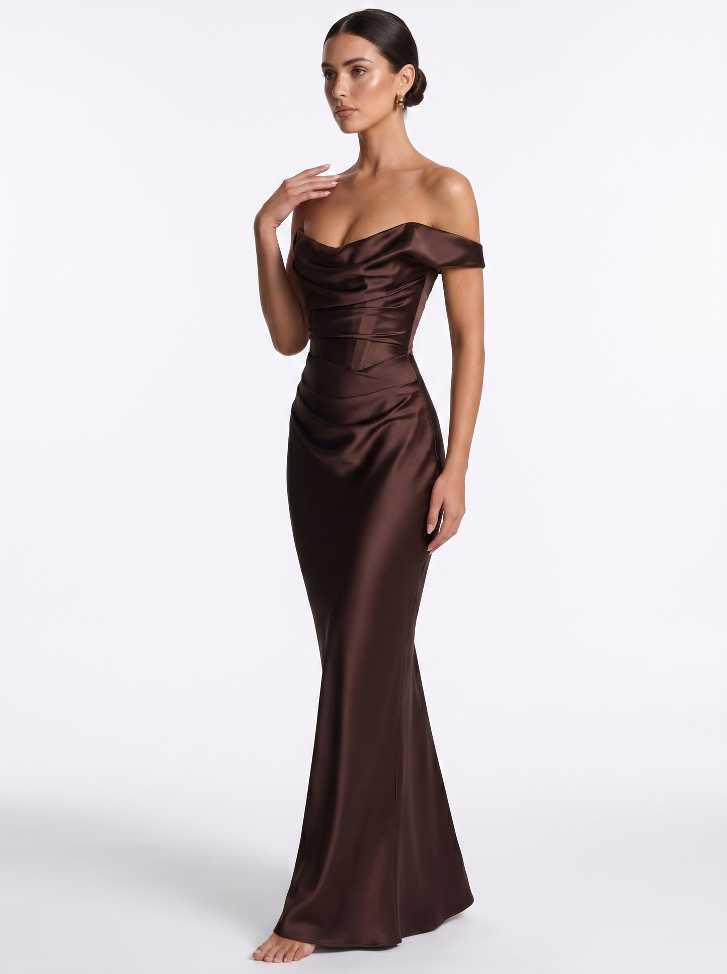 Bardot Satin Maxi Coffee Brown - Alt pose