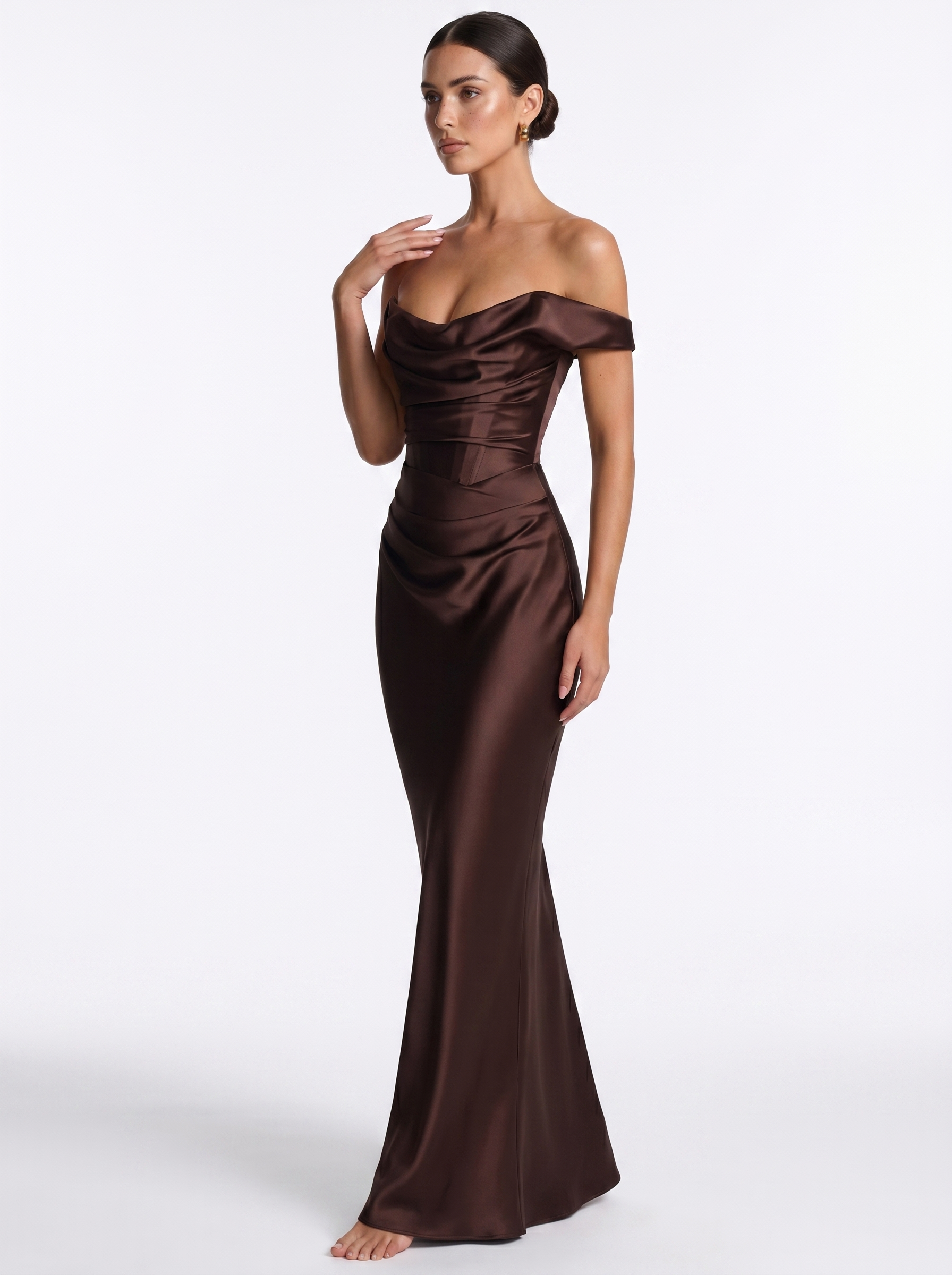 Bardot Satin Maxi Coffee Brown - Alt pose