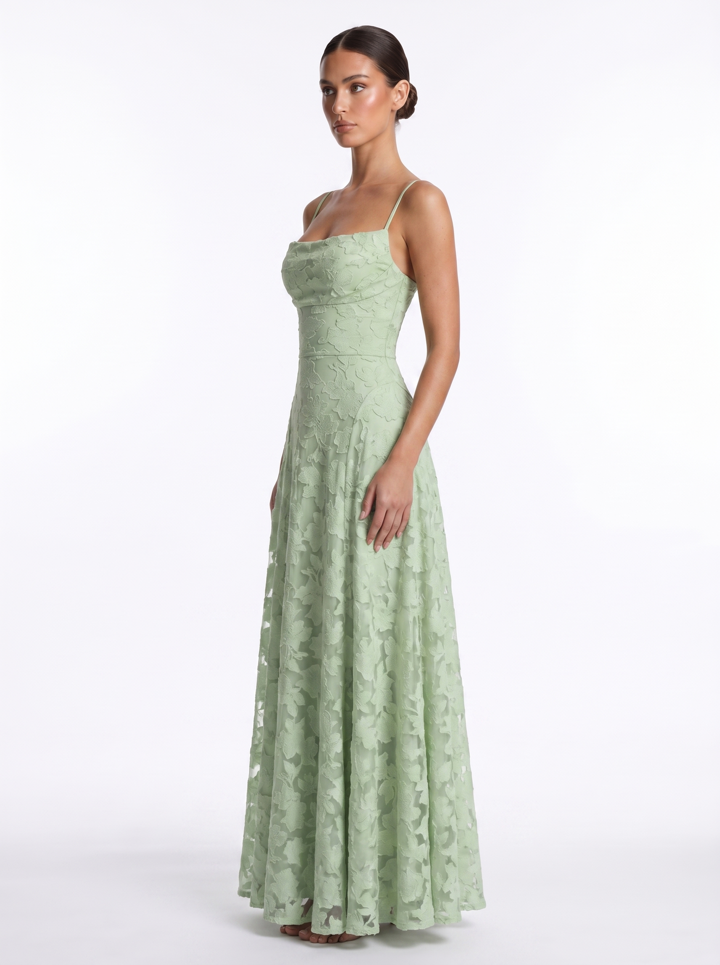 Lace Backless Maxi Lime Green - Three-quarter