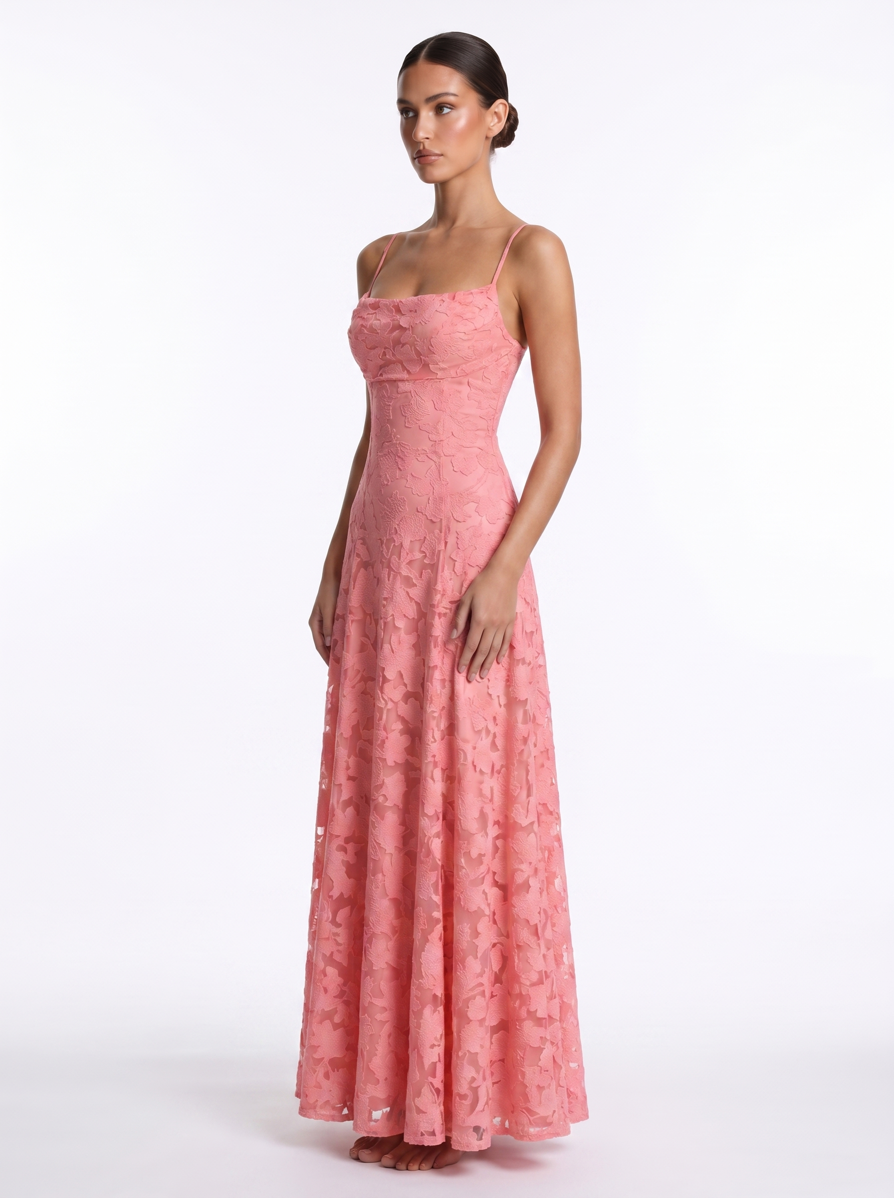 Lace Backless Maxi Rose Red - Three-quarter