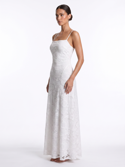Lace Backless Maxi White - Three-quarter