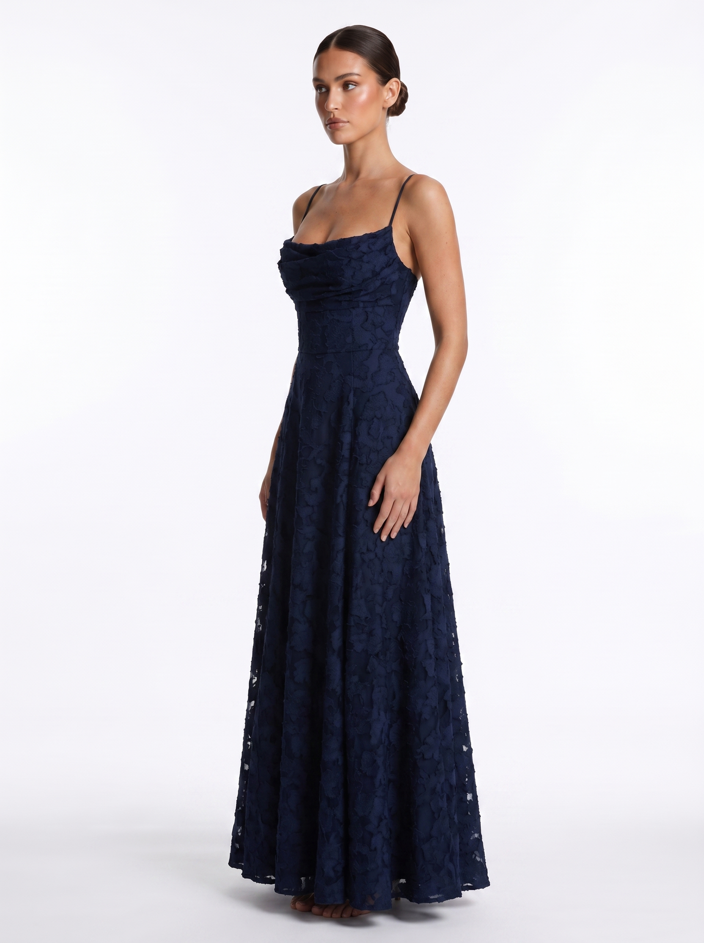 Lace Backless Maxi Navy - Three-quarter