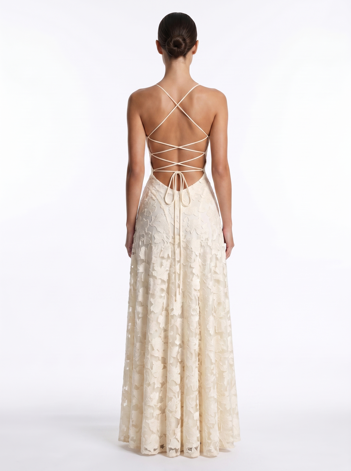 Lace Backless Maxi Beige - Back