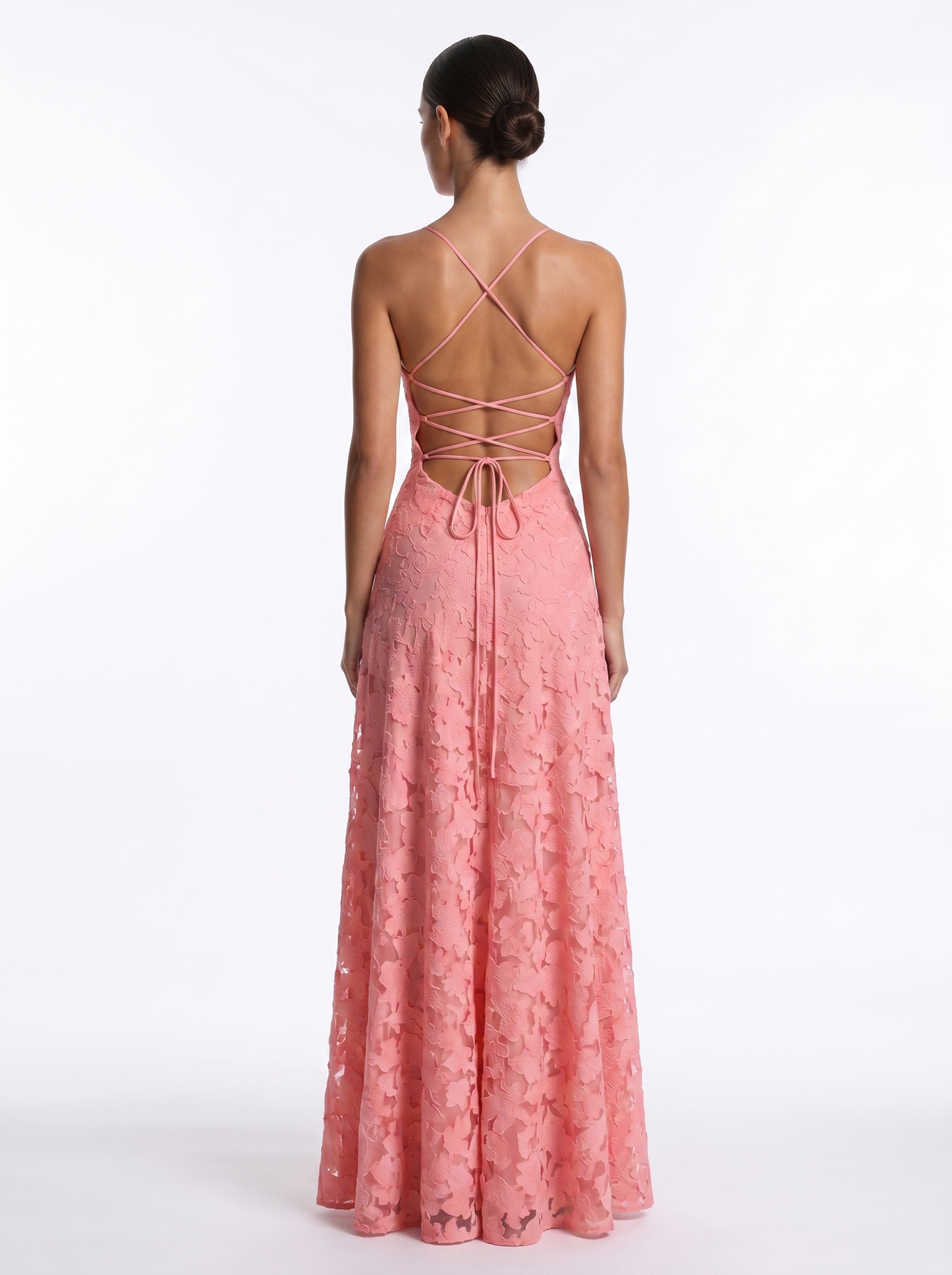 Lace Backless Maxi Rose Red - Back