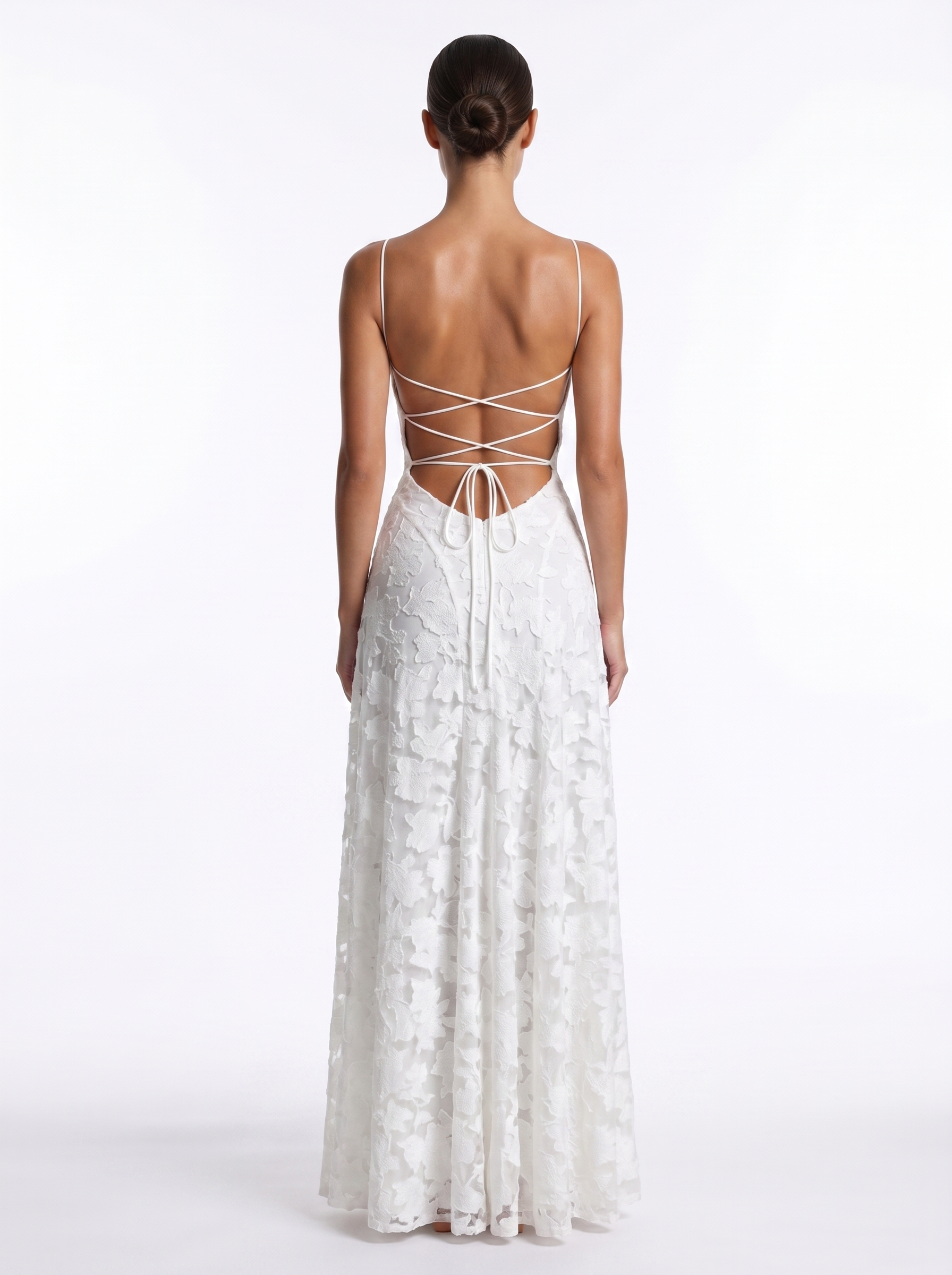 Lace Backless Maxi White - Back