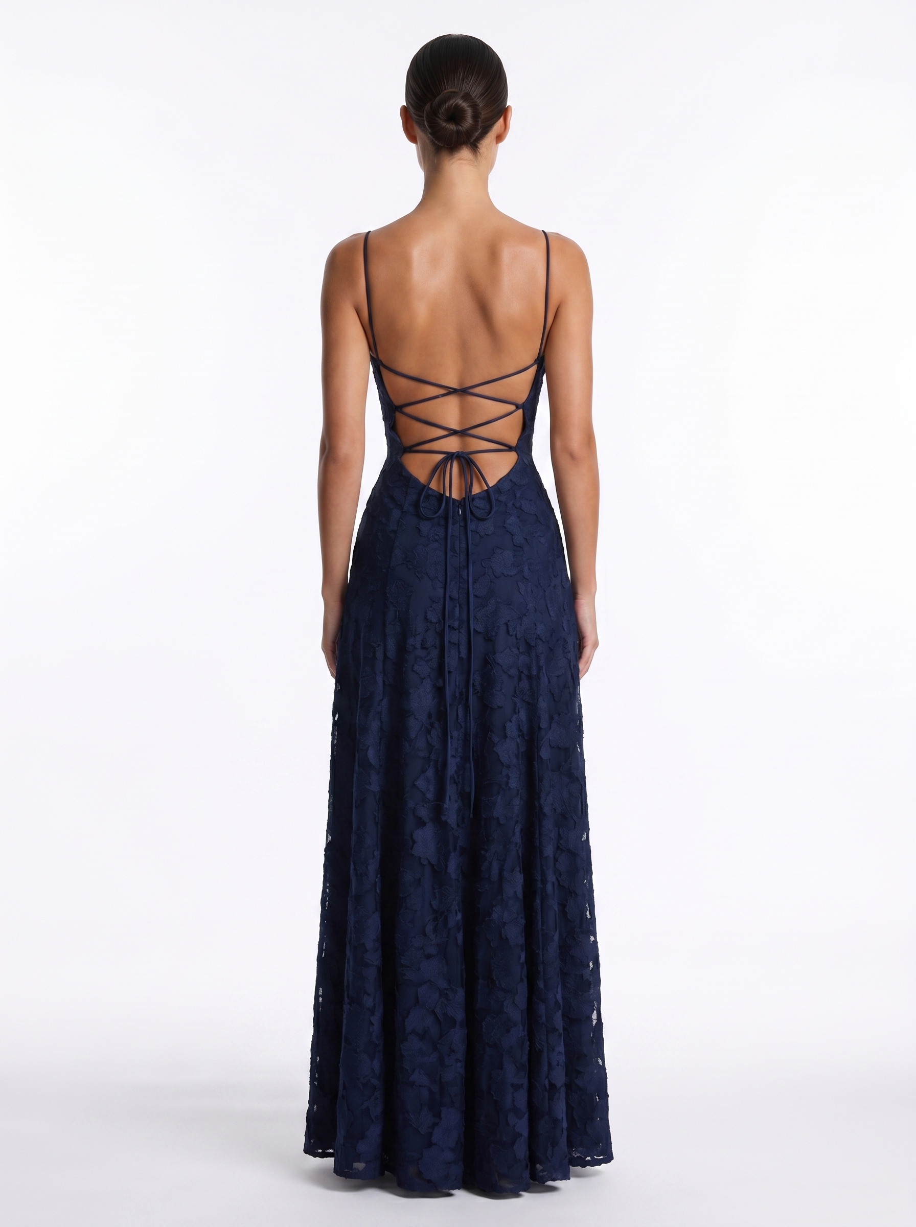 Lace Backless Maxi Navy - Back