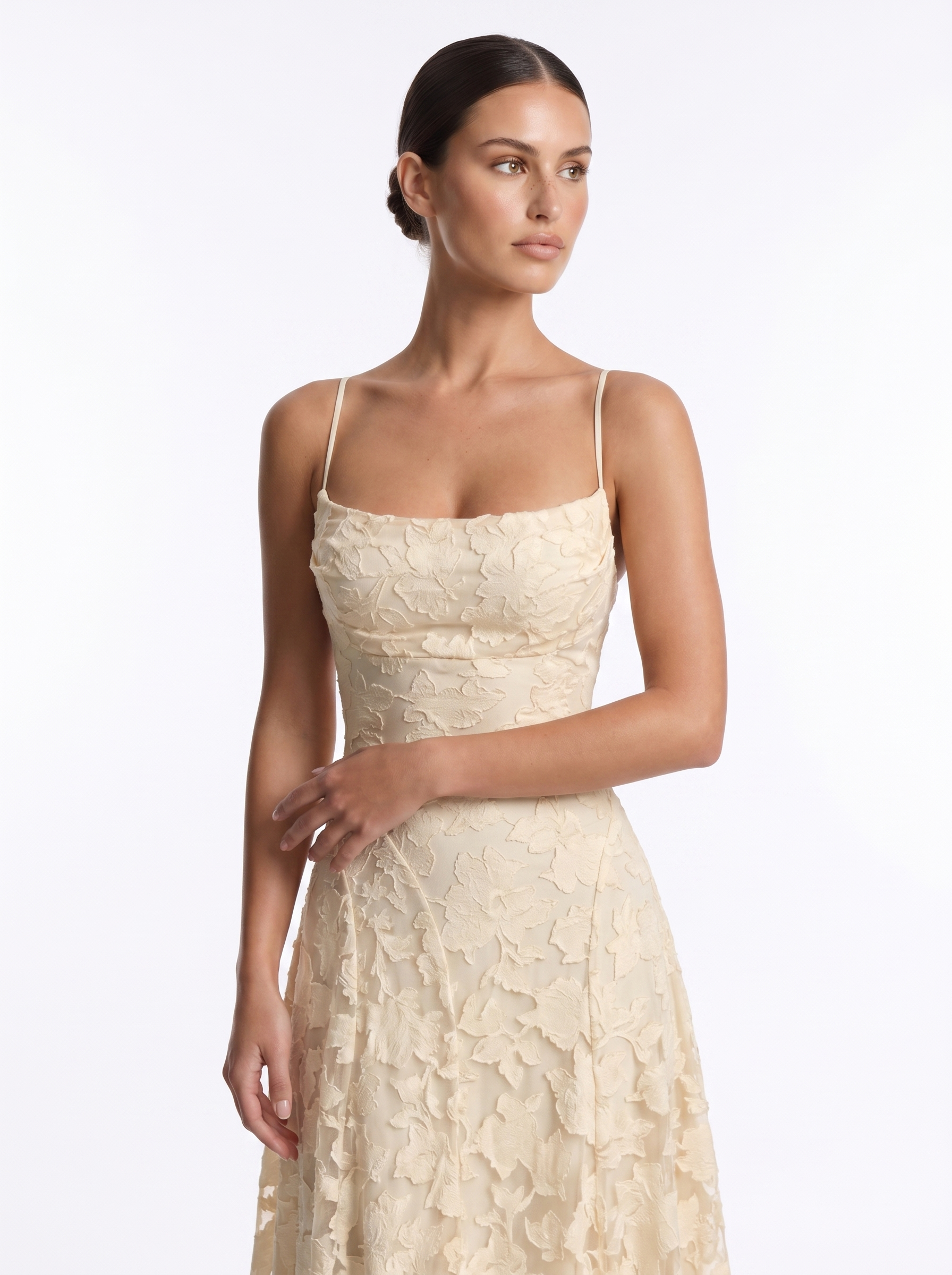 Lace Backless Maxi Beige - Half body