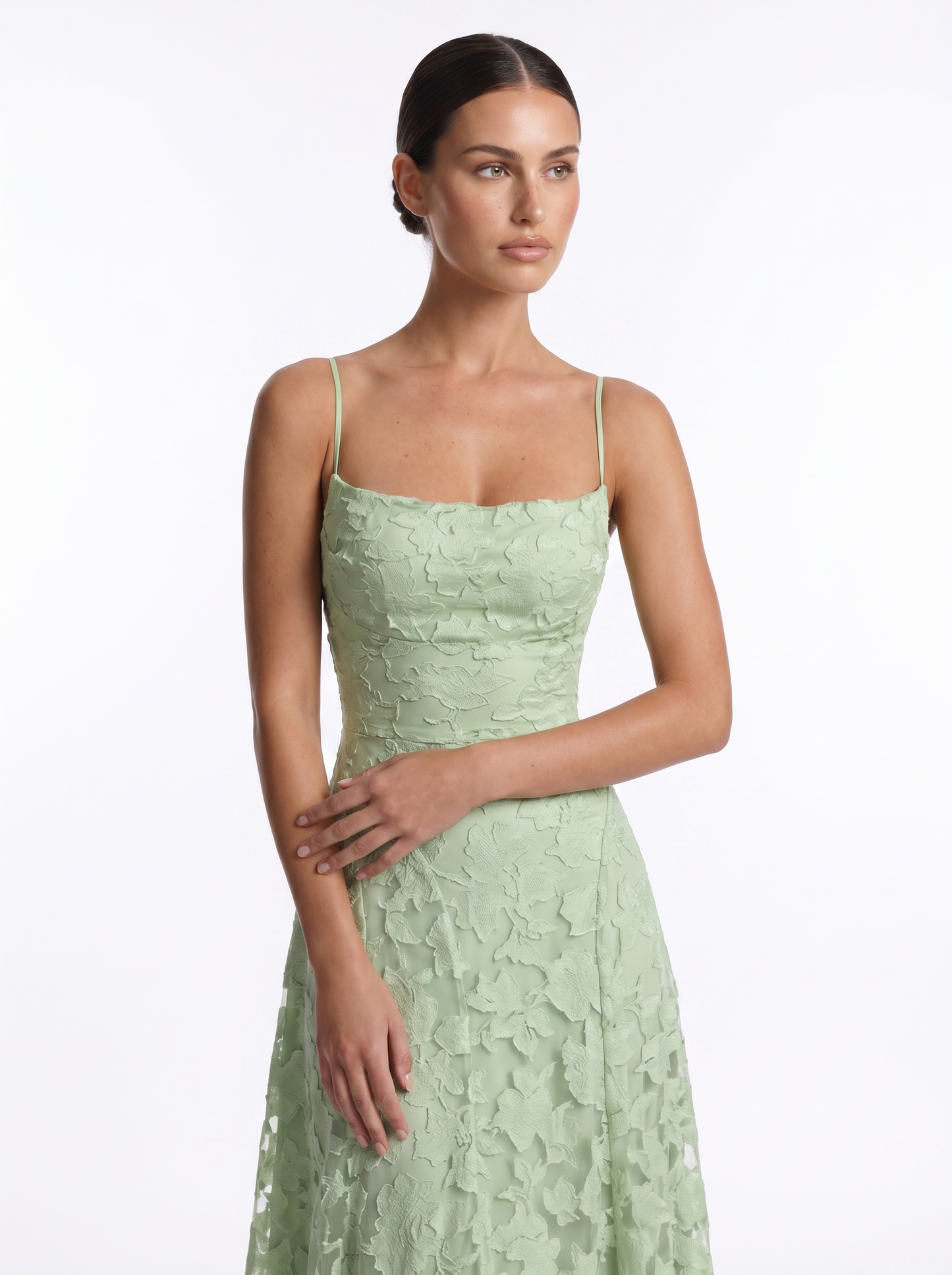 Lace Backless Maxi Lime Green - Half body