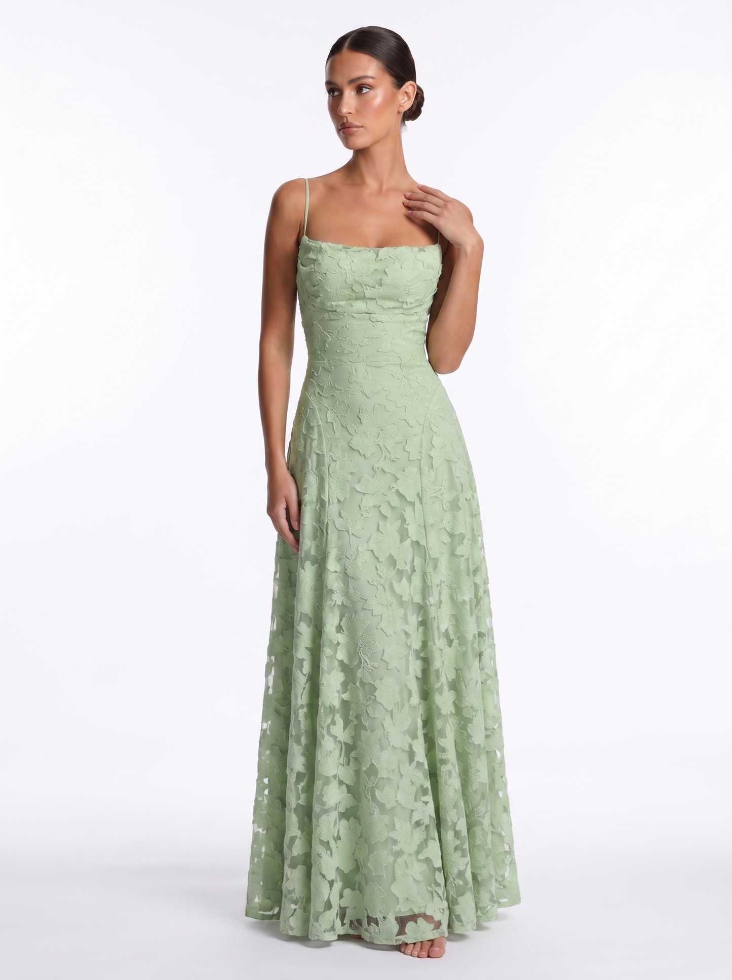 Lace Backless Maxi Lime Green - Alt pose