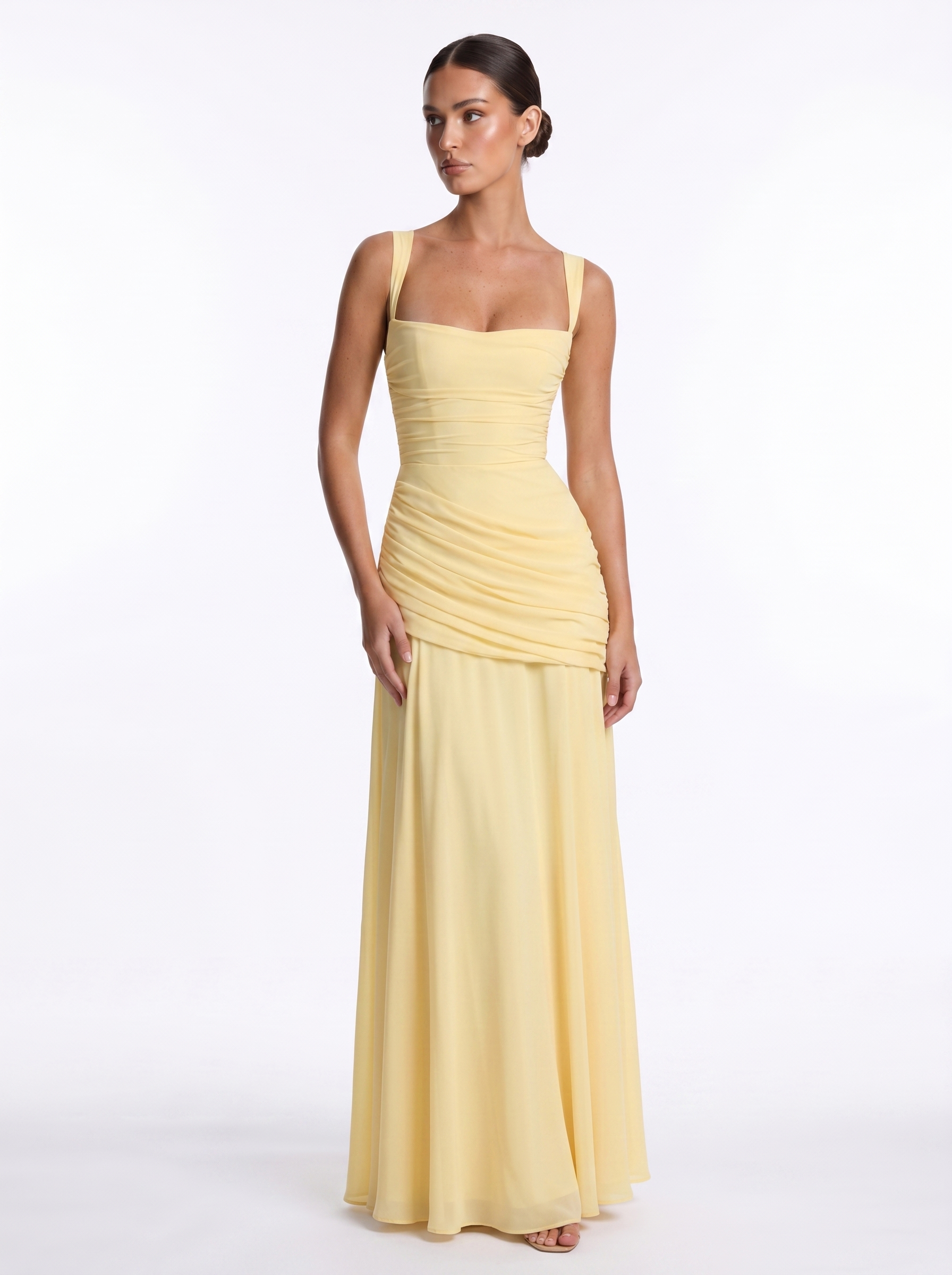 Ruched Chiffon Maxi Yellow - Hero