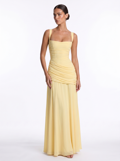 Ruched Chiffon Maxi Yellow - Hero
