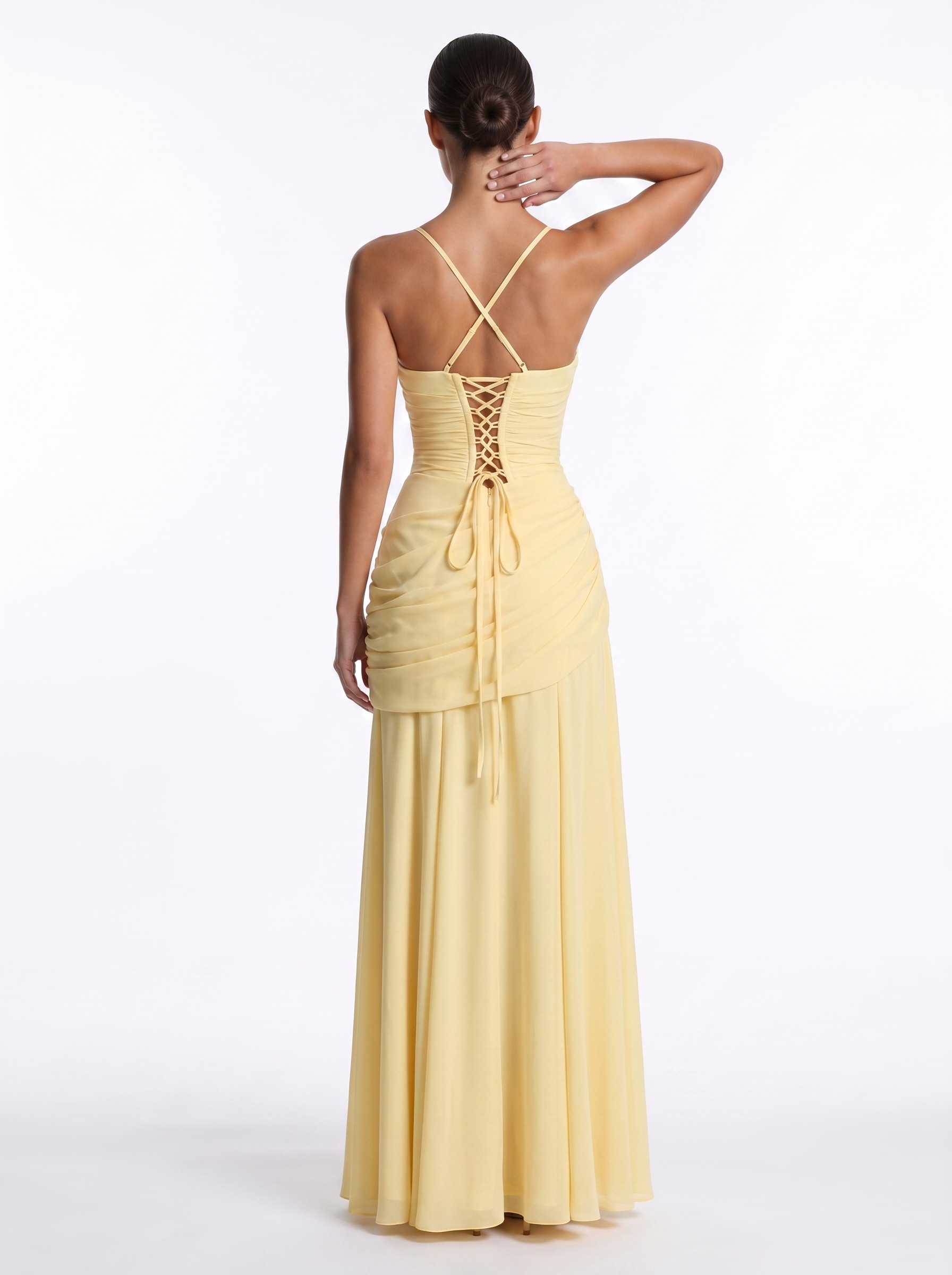 Ruched Chiffon Maxi Yellow - Back