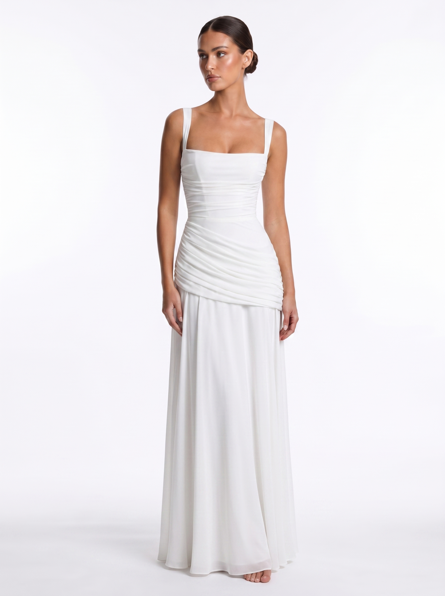 Ruched Chiffon Maxi White - Hero