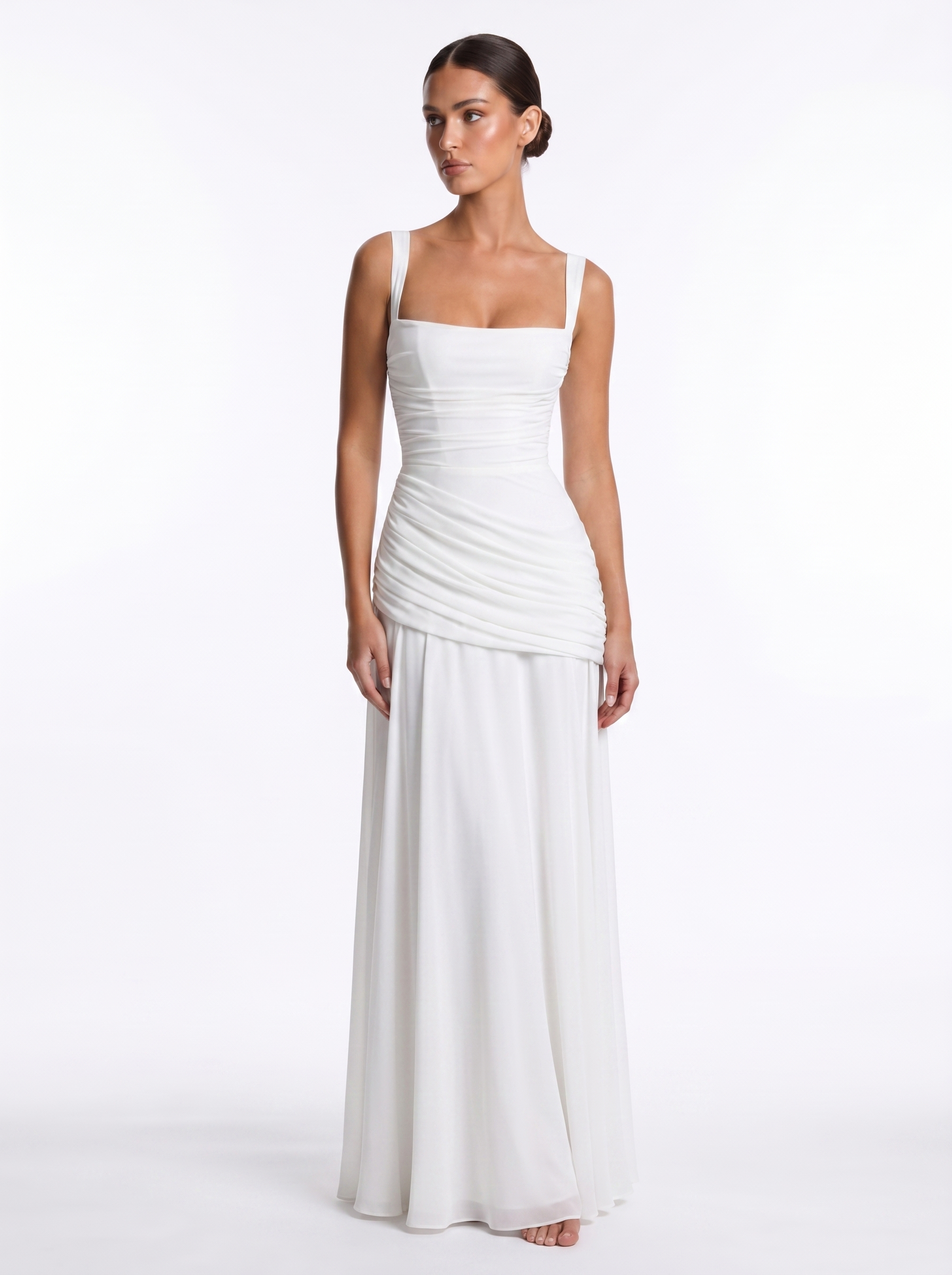 Ruched Chiffon Maxi White - Hero