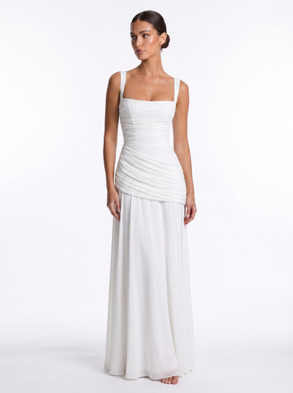 Ruched Chiffon Maxi White - Hero