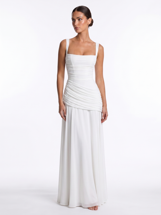 Ruched Chiffon Maxi White - Hero