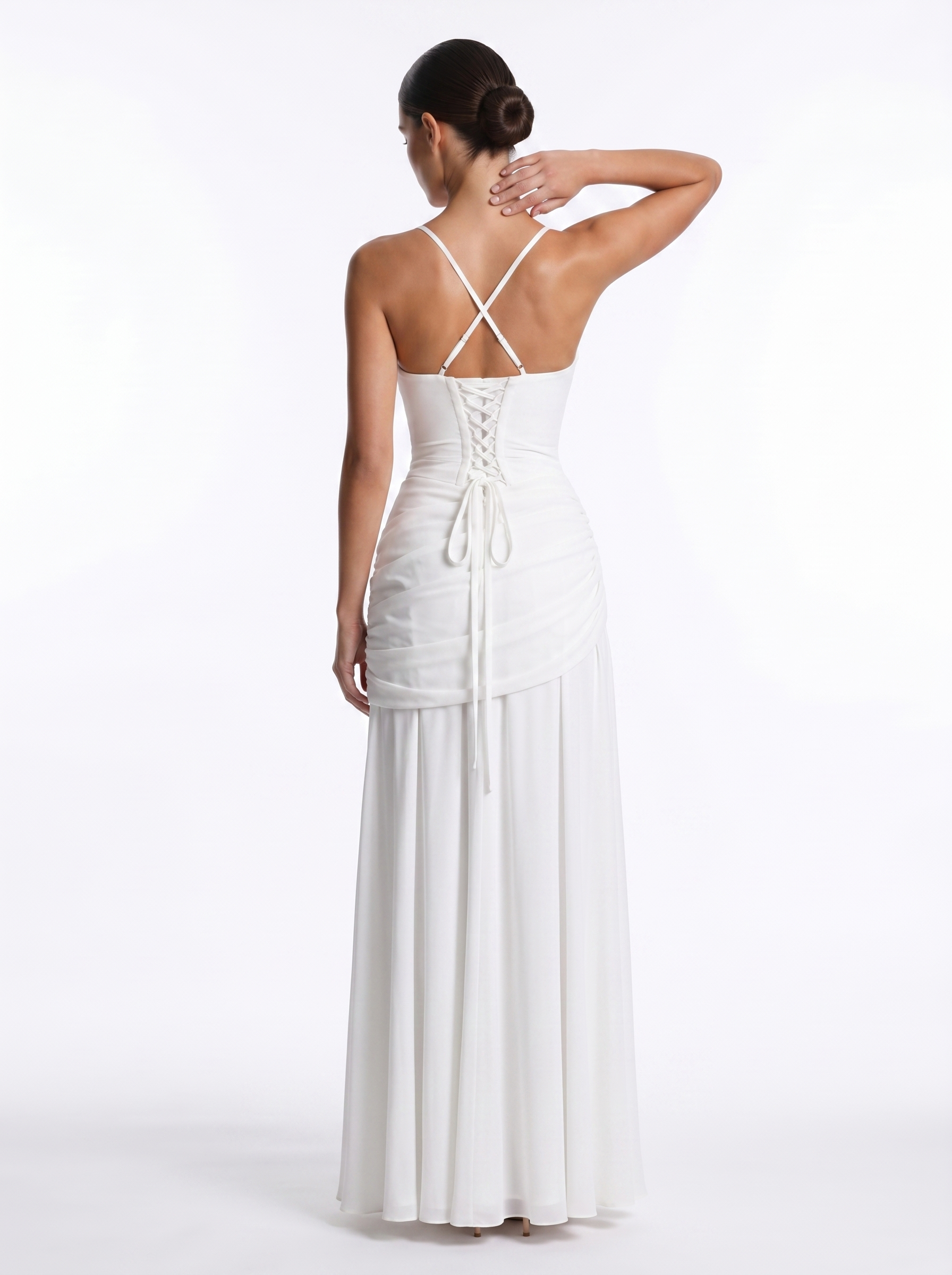 Ruched Chiffon Maxi White - Back
