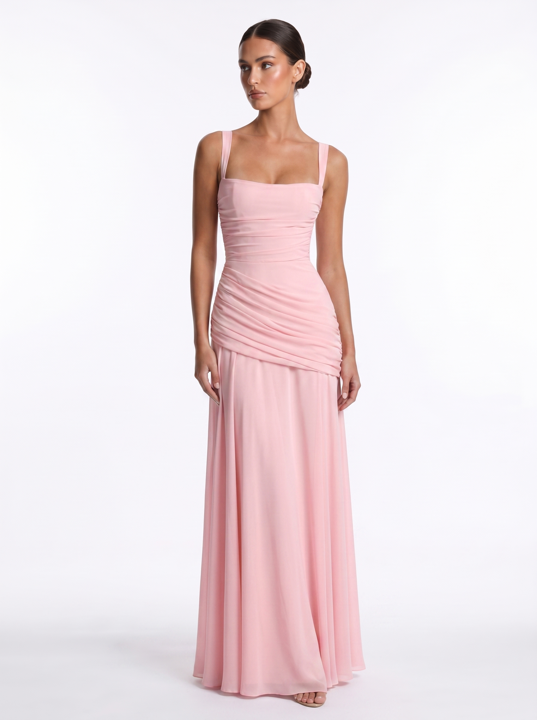 Ruched Chiffon Maxi Pink - Hero