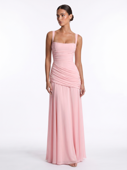Ruched Chiffon Maxi Pink - Hero