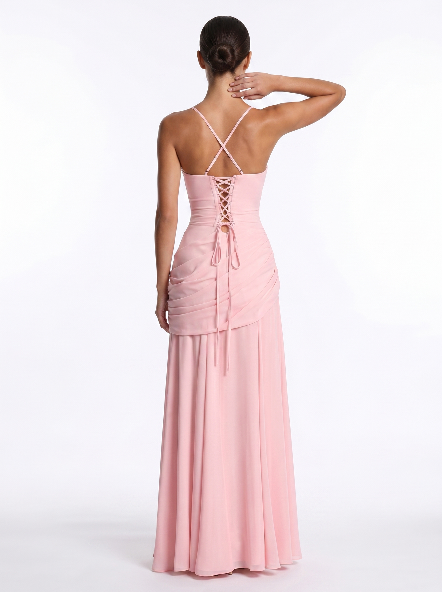 Ruched Chiffon Maxi Pink - Back