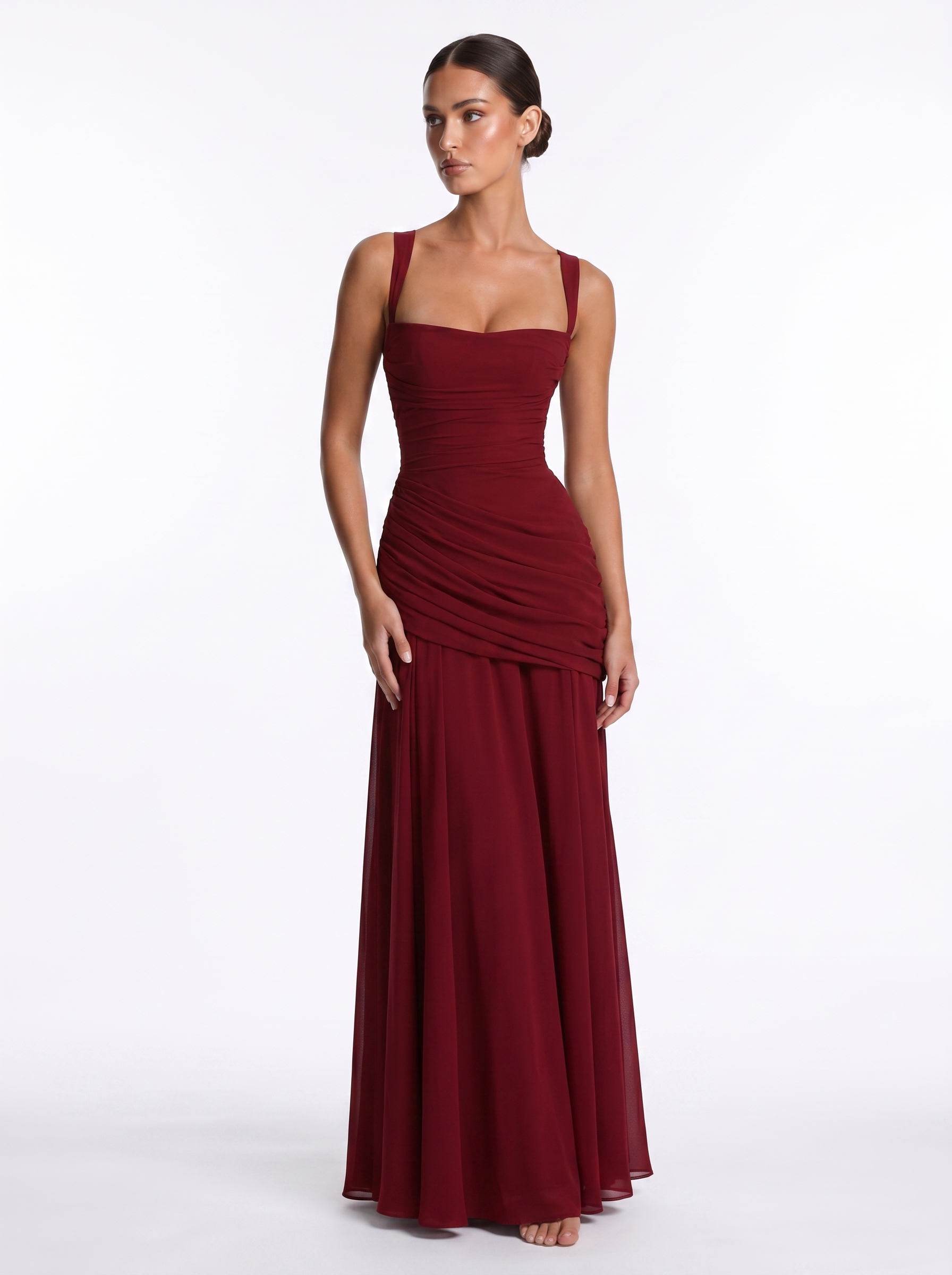 Ruched Chiffon Maxi Burgundy - Hero