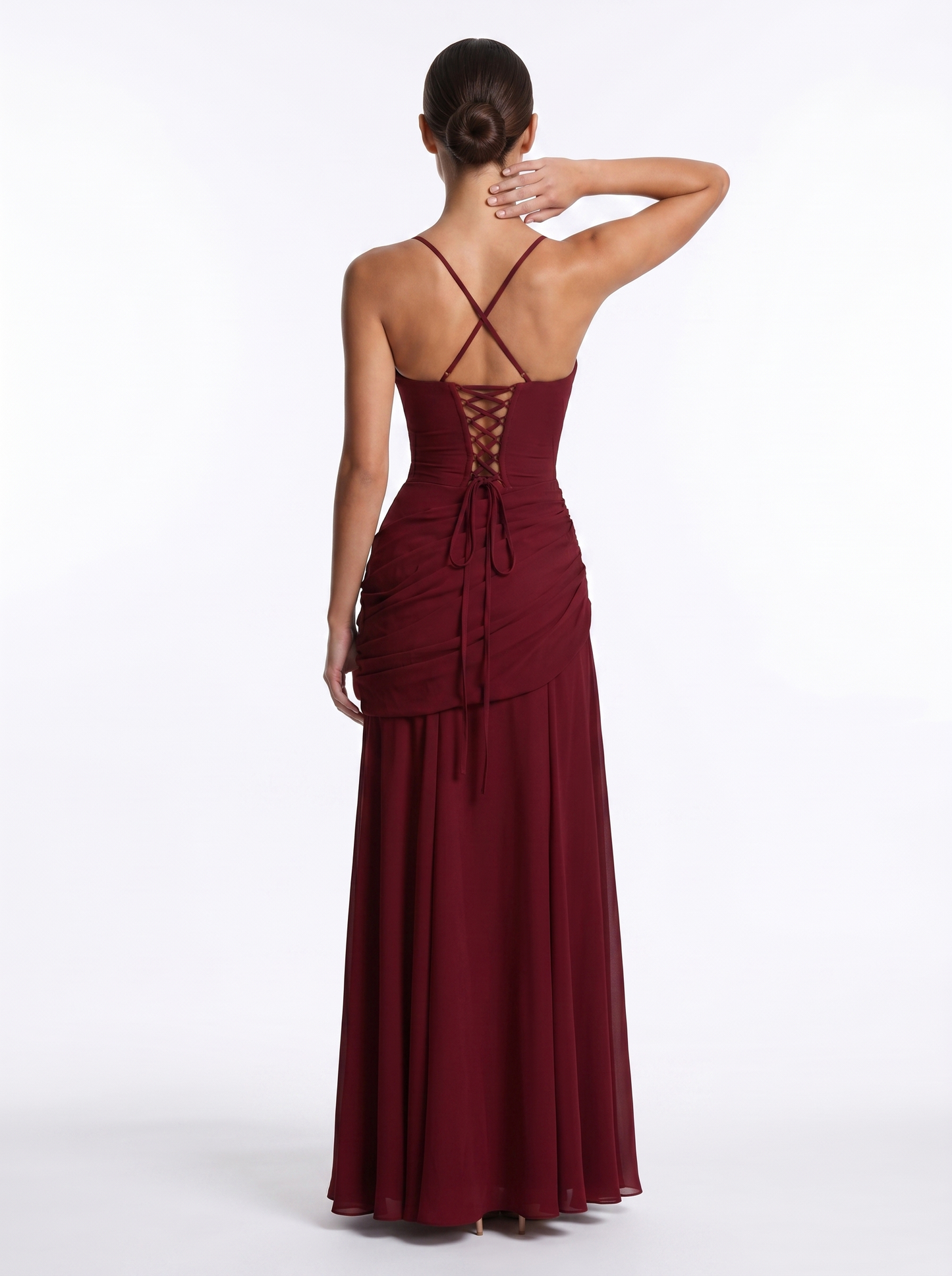 Ruched Chiffon Maxi Burgundy - Back