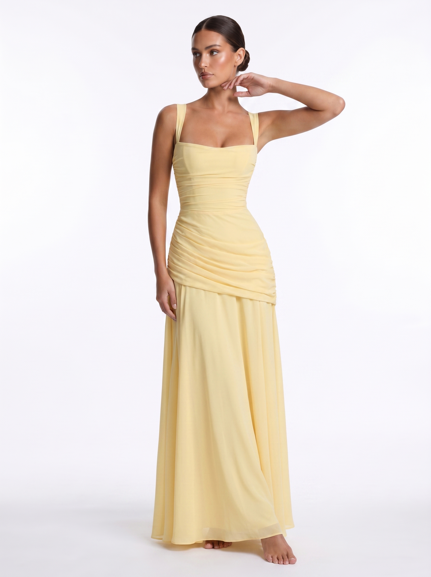 Ruched Chiffon Maxi Yellow - Alt pose