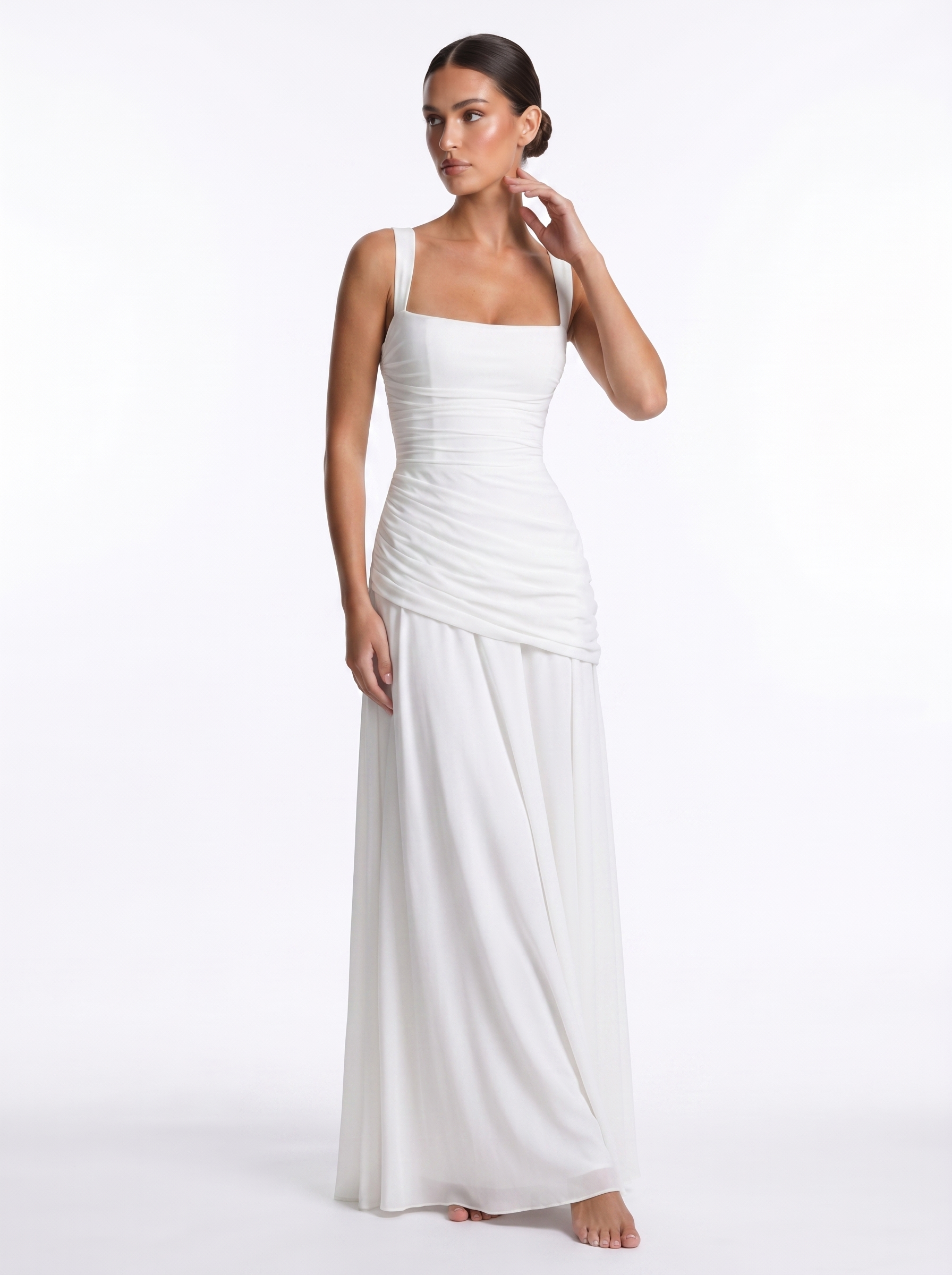 Ruched Chiffon Maxi White - Alt pose